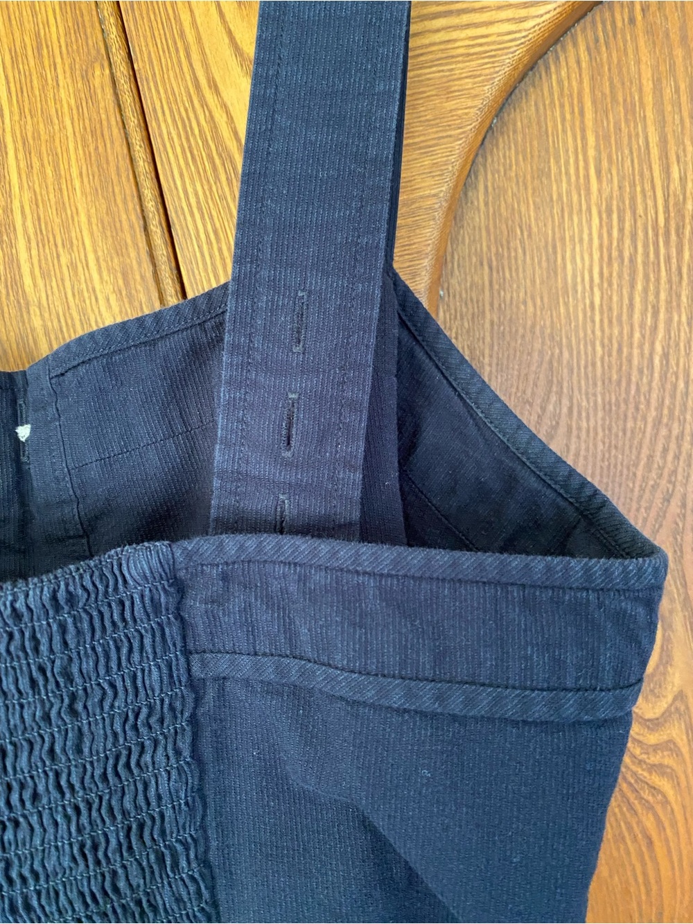 Everlane 8 M navy blue cotton picnic dress midi belt smocked button square neck - Picture 5 of 9